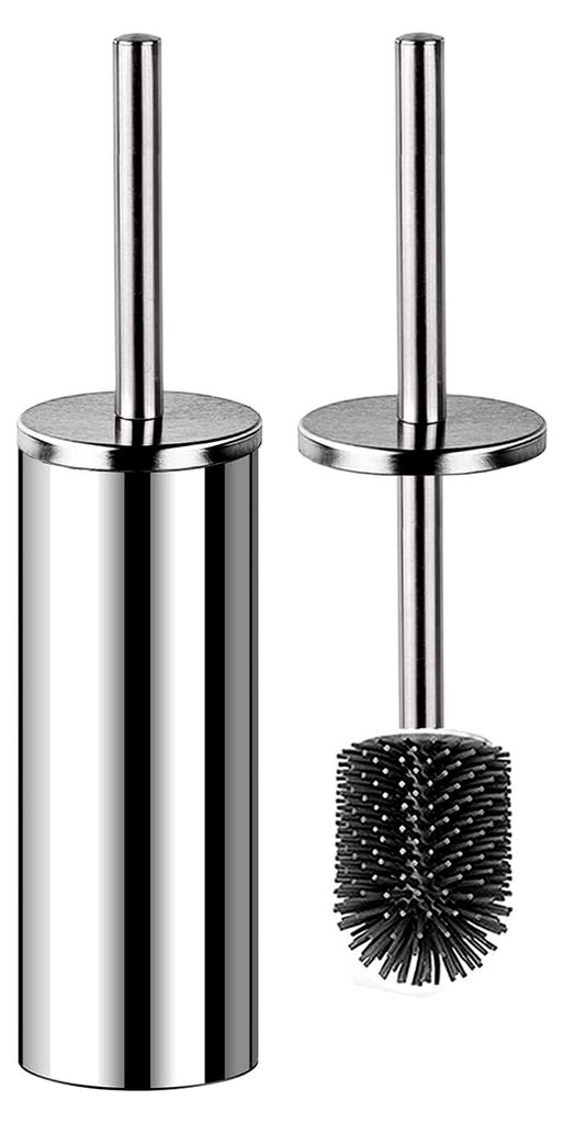 Toilettenbürste aus Silikon mit Halter, Edelstahl rostfreier Deckelgriff, WC-Bürsten für Badezimmer mit schnell trocknendem Haltersystem (Silber)