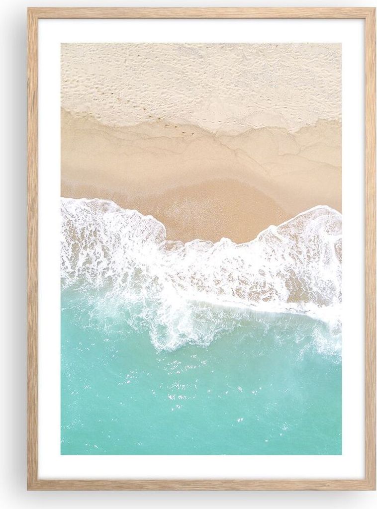 Gerahmtes Poster - Rahmen in heller Eiche - Meer Welle Sand - 50x70 cm - Wand Bild - Wanddeko - Wandbilder - Kunstposter - Wandposter - Bilderrahme...