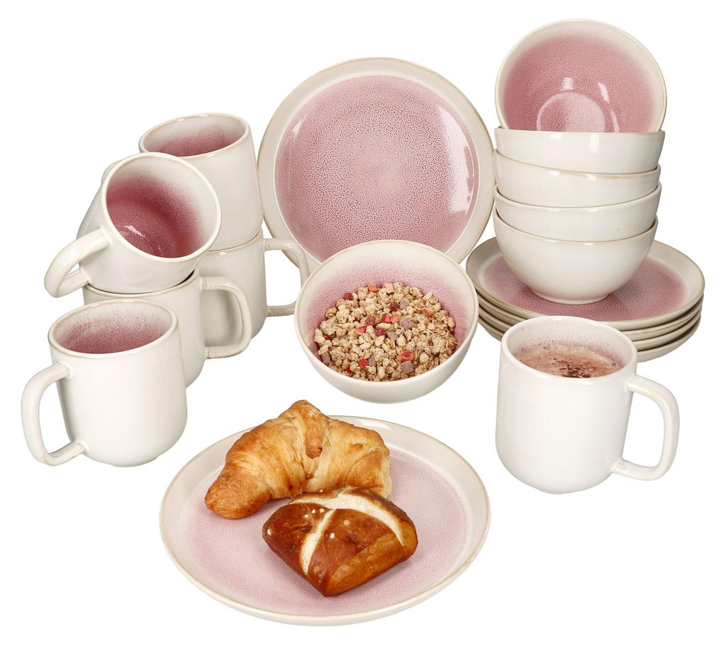 18-częściowy zestaw śniadaniowy z kamionki Reactive Glaze Zdjęcie produktu 