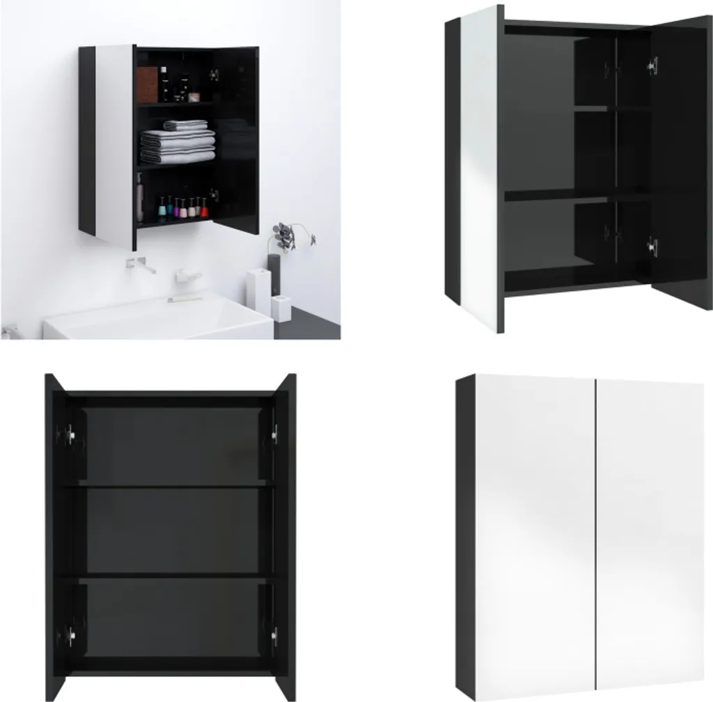 Armoire de toilette pour petite salle de bain 60x15x75 cm - Noir laqué