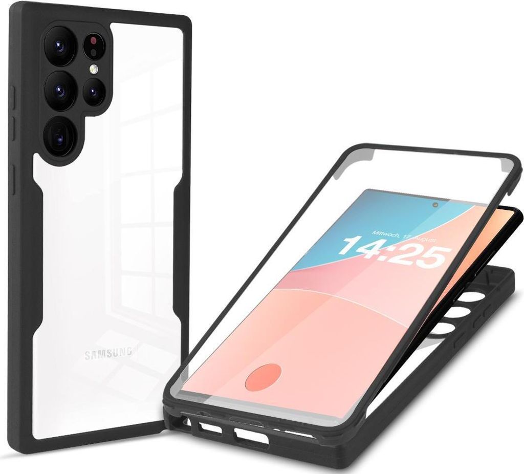 360 Grad Rundum Schutz Handyhülle für Samsung Galaxy S23 Ultra Full Cover Vollschutz Case Farbe: Schwarz