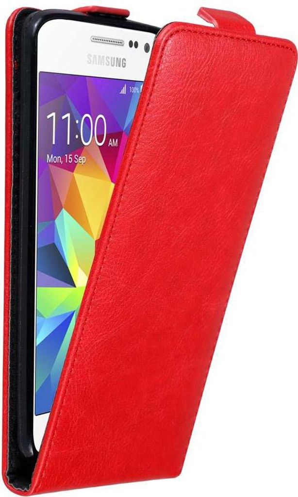 Cadorabo Hülle für Samsung Galaxy GRAND PRIME Schutz Hülle in Rot Flip Etui Handyhülle Case Cover