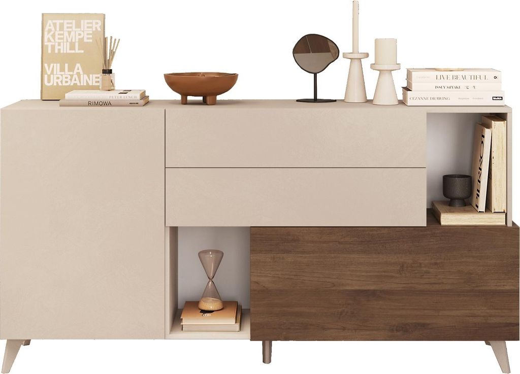Sideboard >Morena< soft-close, Cashmere / Mercure, Holzwerkstoff - 181x94x42cm (BxHxT)