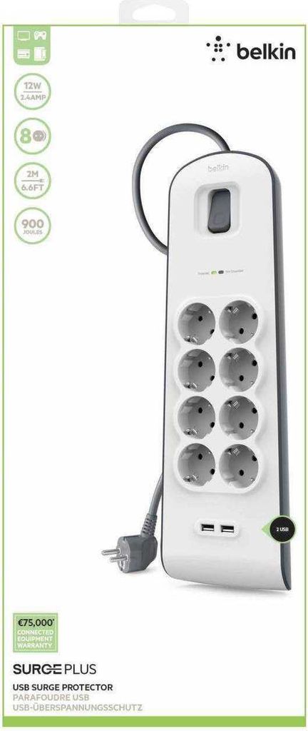 Belkin BSV804VF2M, 900 J, 8 AC zásuvky / AC zásuvek, Bílá, Obrázek produktu 