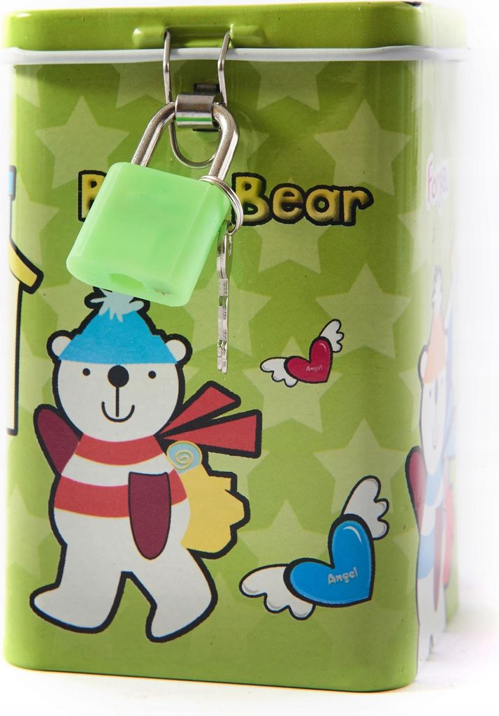 Metall Spardose mit Vorhängeschloss für Kinder - Bunte Sparbüchse Geschenkidee 11cm