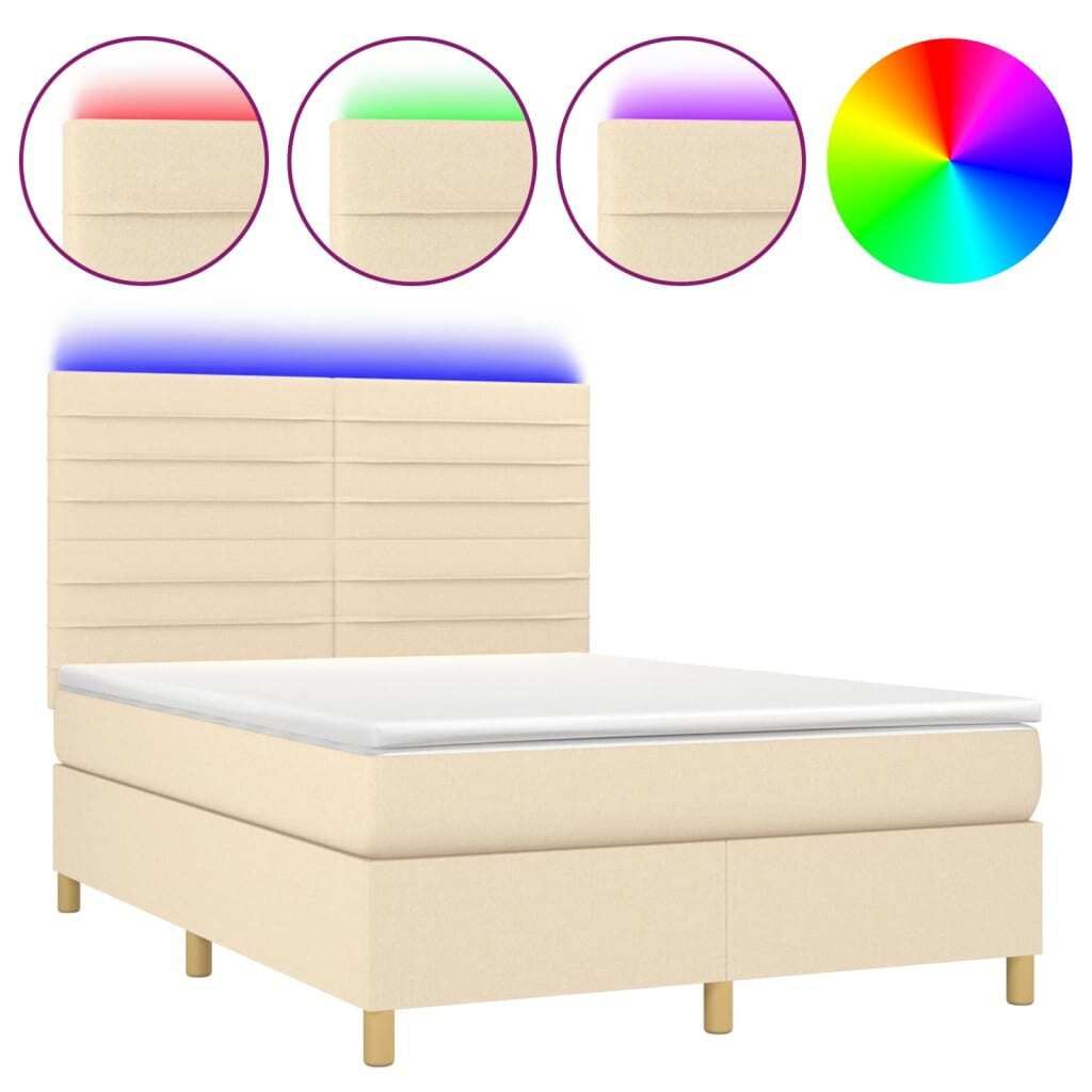 vidaXL Boxspringbett mit Matratze & LED Creme 140x190 cm Stoff