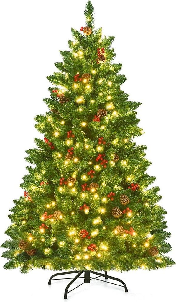 135 cm hoher künstlicher Weihnachtsbaum mit LED-Beleuchtung und Metallständer