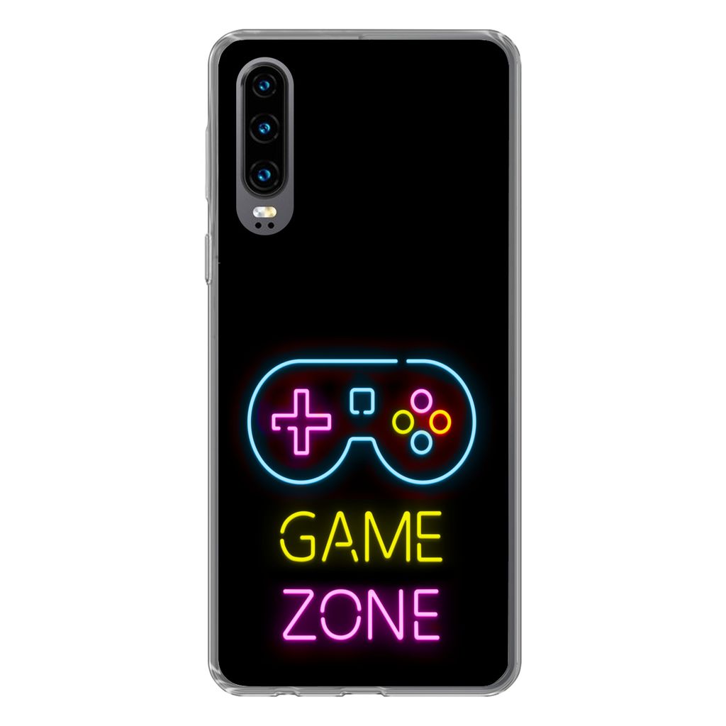 MuchoWow Handyhülle Schutzhülle Hülle für Huawei P30 Controller - Spiel - Neon - Schwarz - Zitate - Spielzone Silikon Softcase Handy Hülle -...