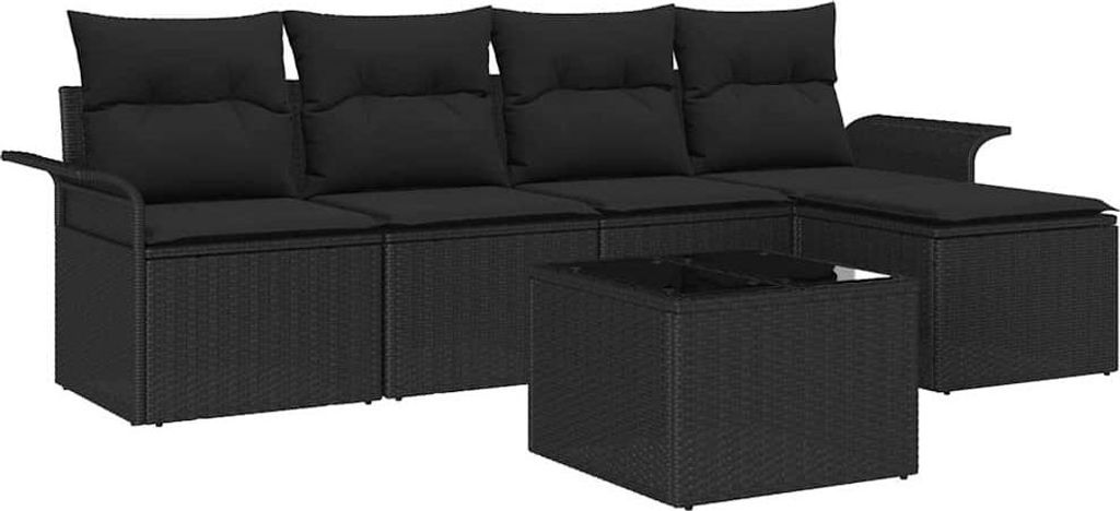 "2026 Aktion" Outdoor-Sofa mit Kissen 6 pcs Schwarz Poly-Rattan - Terassenmöbel NeuMöbel111964