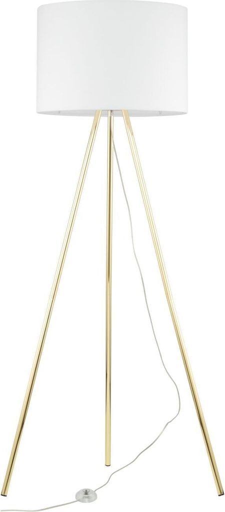 Stehleuchte Metall Stoff E27 160 cm Dreibein in Gold Weiß Modern Stehlampe