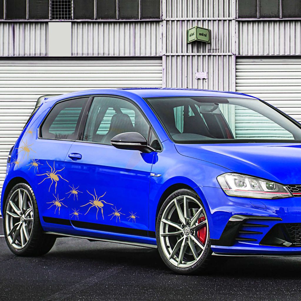 Aufkleber - Autoaufkleber "14-teiliges Spinnen Set" Bogen 98cm x 60cm gold - Tuning Carystyling Heckscheibe Auto