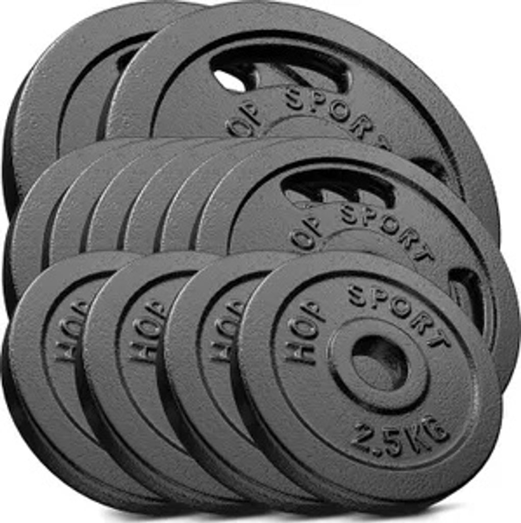 Hop-Sport 60 kg Hantelscheiben-Set 2x10kg + 6x5kg + 4x2.5kg Produktbild 