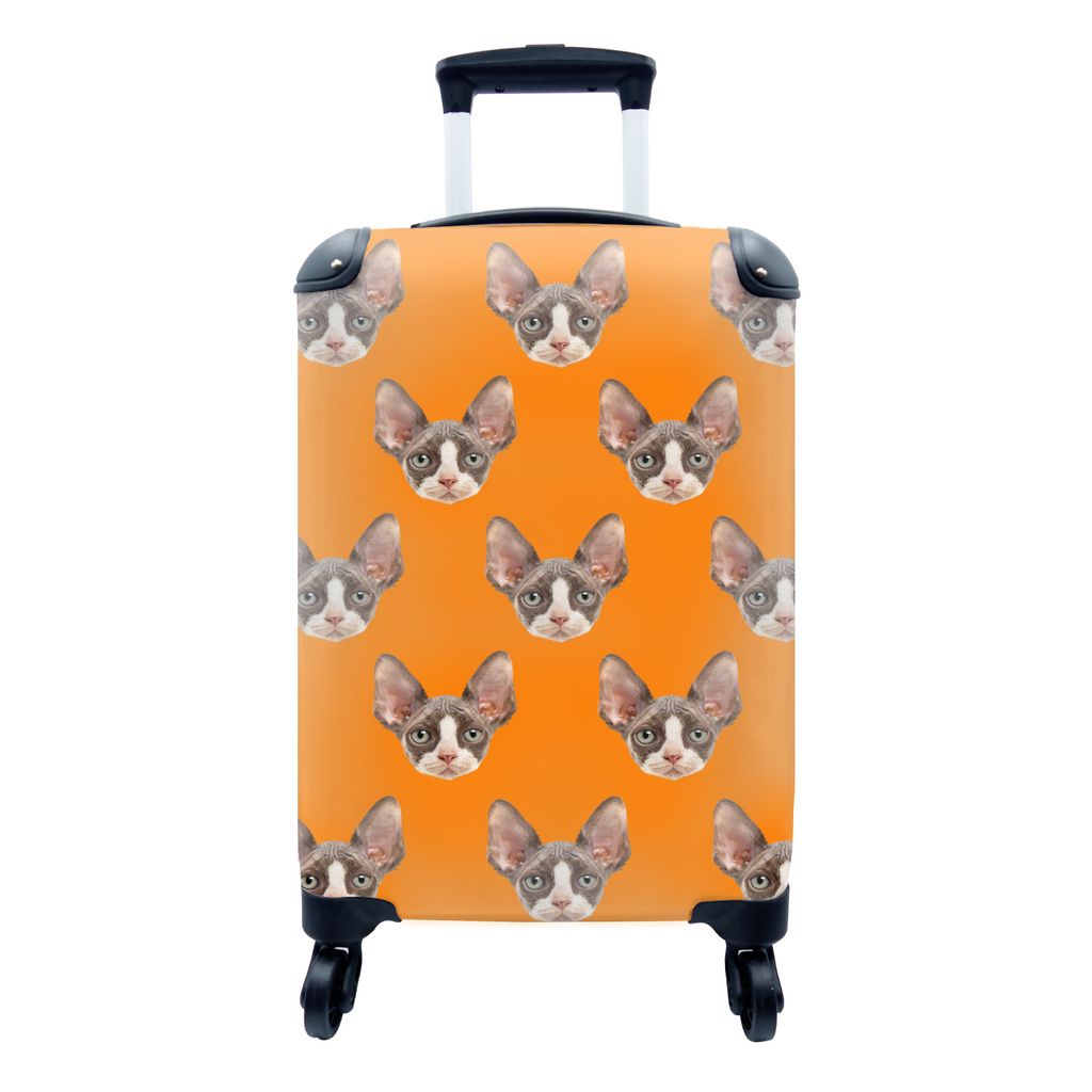 MuchoWow Koffer Handgepäck Trolley Rollkoffer Kleine Reisekoffer mit 4 Rollen - Katze - Orange - Muster - Cabin Size < 55x40x23 cm & 55x40x20 cm...