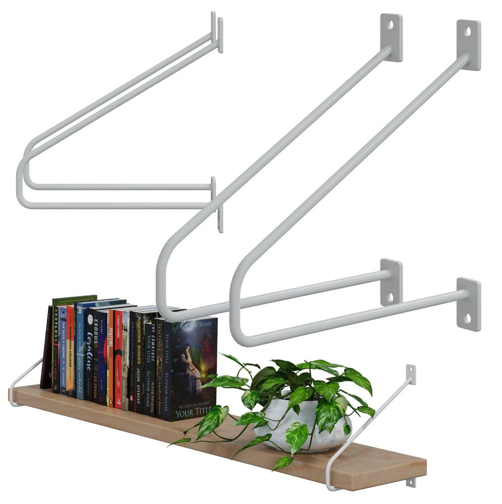 DIY 2er Set Wandregalhalter Weiß 200mm Winkel Auflage Filigran Konsole Träger Metall
