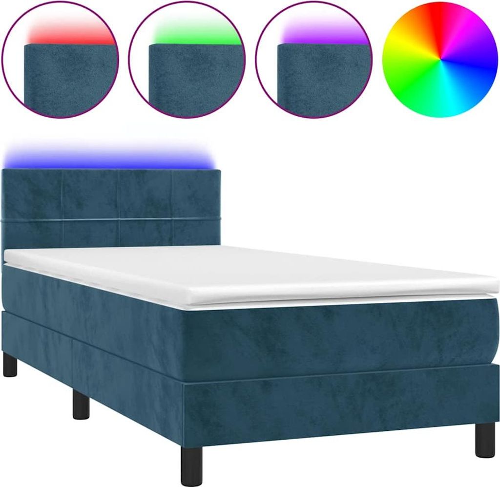 vidaXL Boxspringbett mit Matratze & LED Dunkelblau 100x200 cm Samt