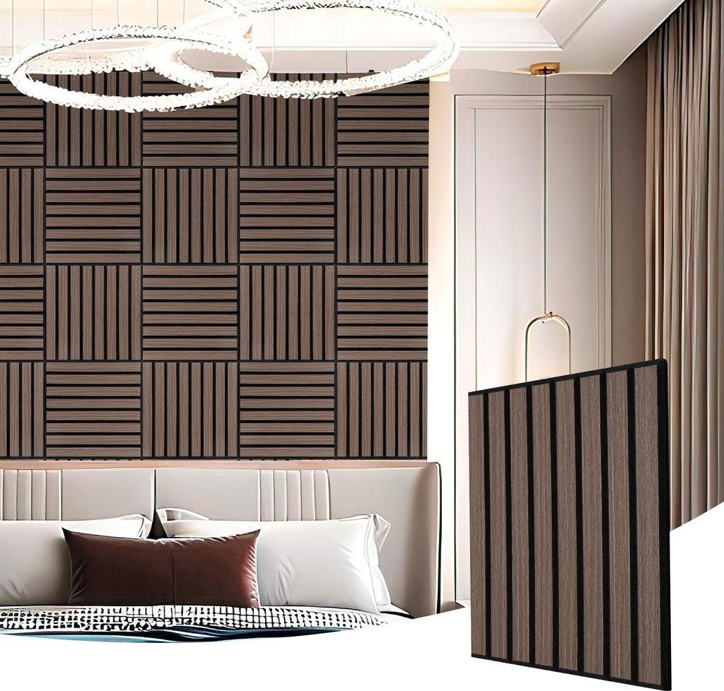 Eikuavons 12 Stück Akustikpaneele 30x30cm, Innendekoration Wandpaneele, Holzpaneele Wand, selbstklebend Schallschutzplatten, schwarze Walnuss Lame...
