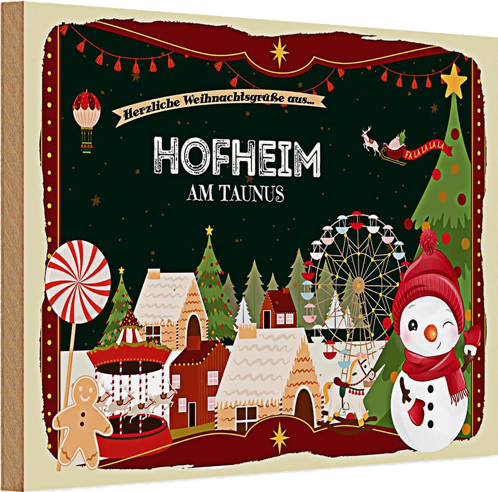 Holzschild Weihnachten Grüße HOFHEIM AM TAUNUS 30x20cm