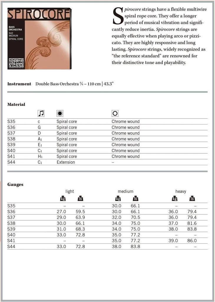 Cordes contrebasse Thomastik Spirocore S42W confort de jeu - 4