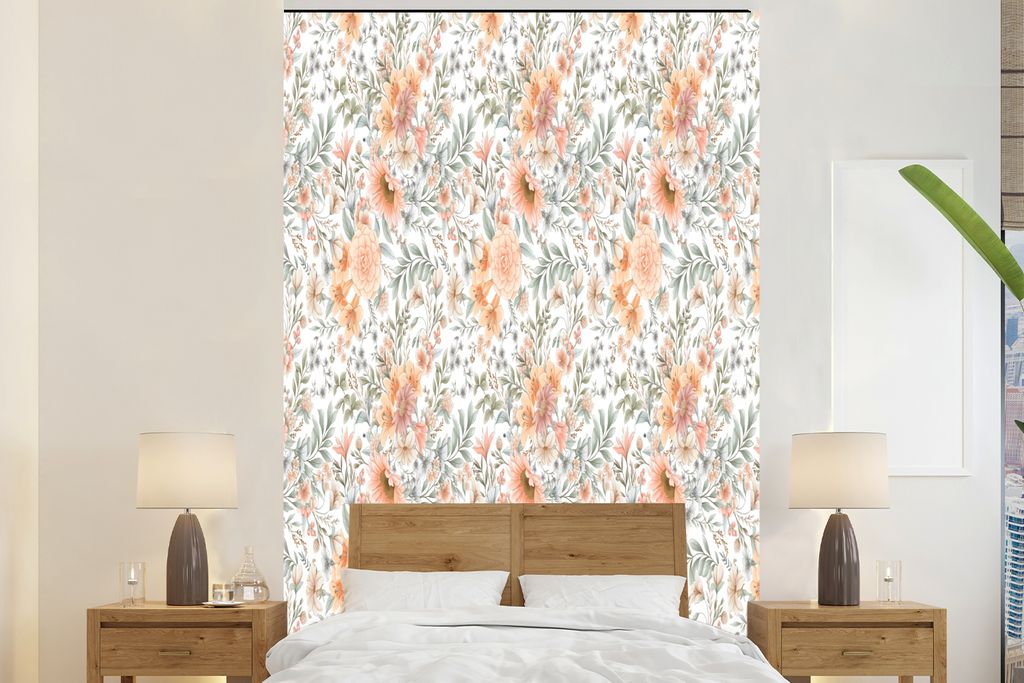 MuchoWow Fototapete für Wohnzimmer oder Schlafzimmer Wandtapete Vinyl Motivtapete Blumen - Lilie - Muster - Pastell - 155x240 cm - Tapete