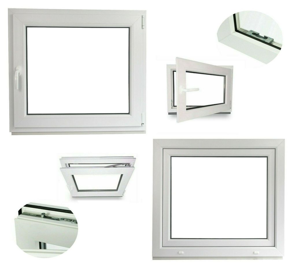 DIN Links Kunststoff Fenster 1000 x 600 mm weiß 3 fach Verglasung BxH: 100 x 60 cm 60 mm Profil Kellerfenster