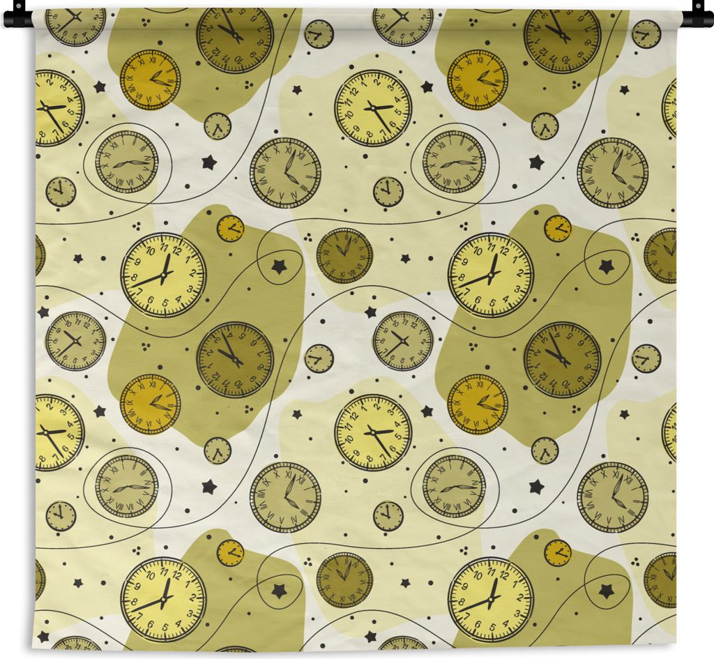MuchoWow Wandteppich Wandbehang Retro - Uhr - Muster - Polka dots 150x150 cm Tapisserie Dekoration Wandtuch - Wohnaccessoires - Modernes