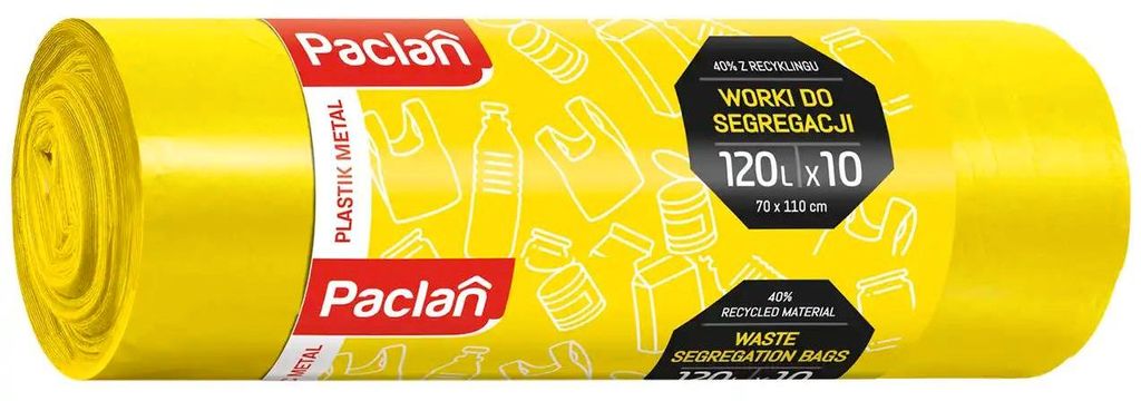 Paclan 120 litrové vrecia na odpadky, 10 kusov, žlté Obrázok produktu 