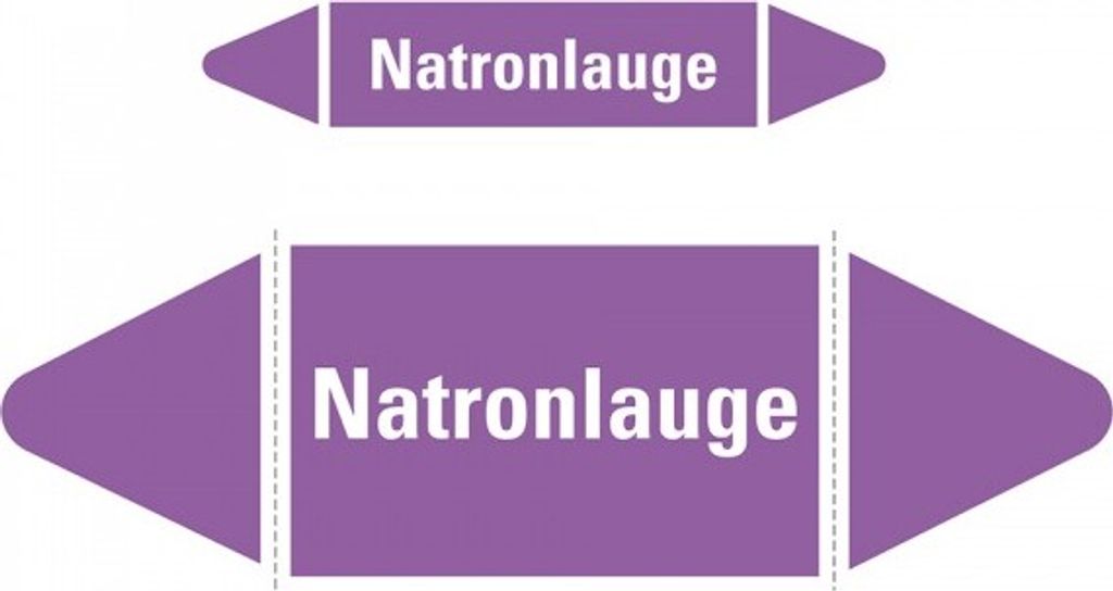 Aufkleber I Rohrleitungsetikett Natronlauge, violett/weiß, für Ø ab 90mm, 300...