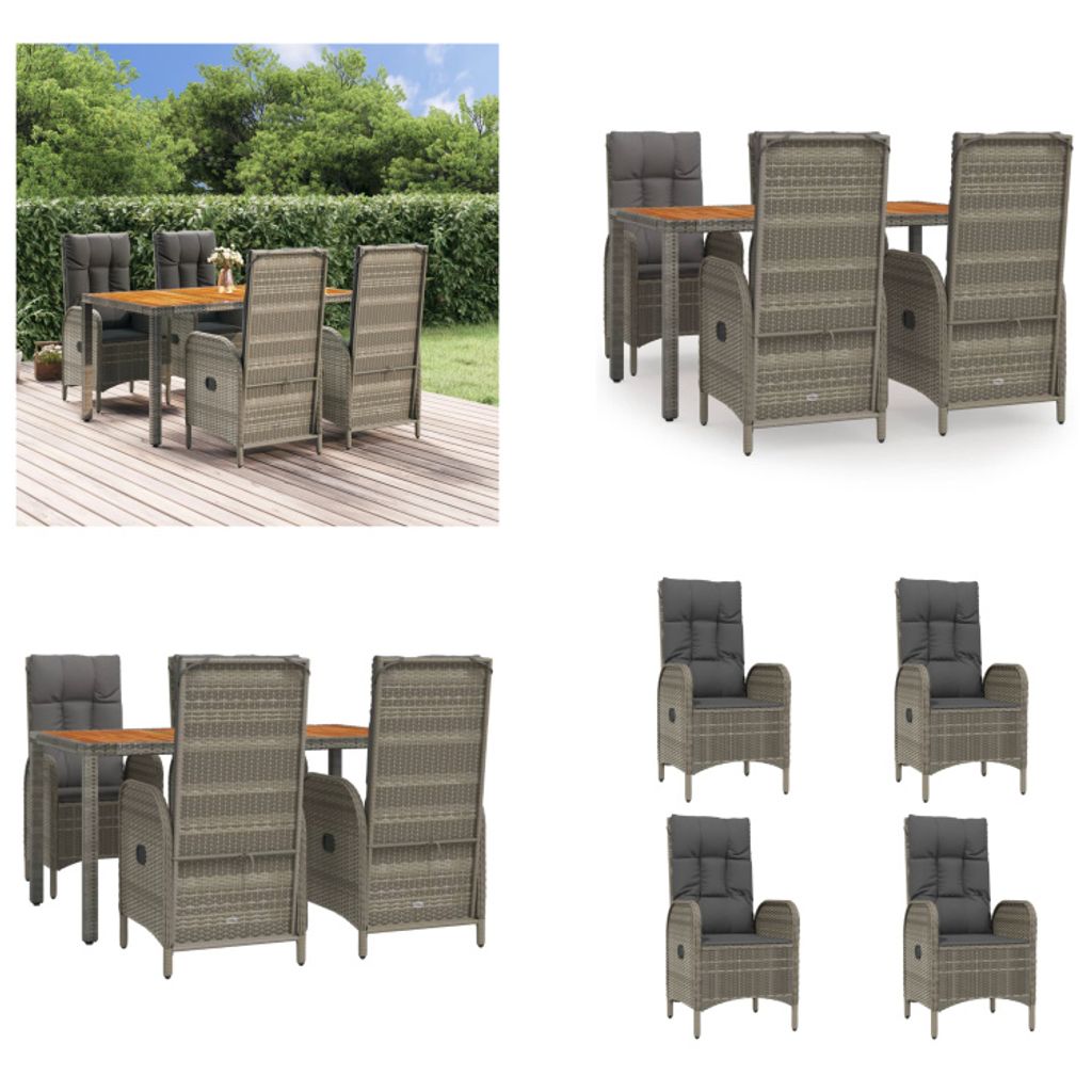 vidaXL 5 tlg. Garten Essgruppe mit Kissen Grau Poly Rattan - Garten Essgruppe - Garten Essgruppen - Essgruppe - Essgruppe Terrasse