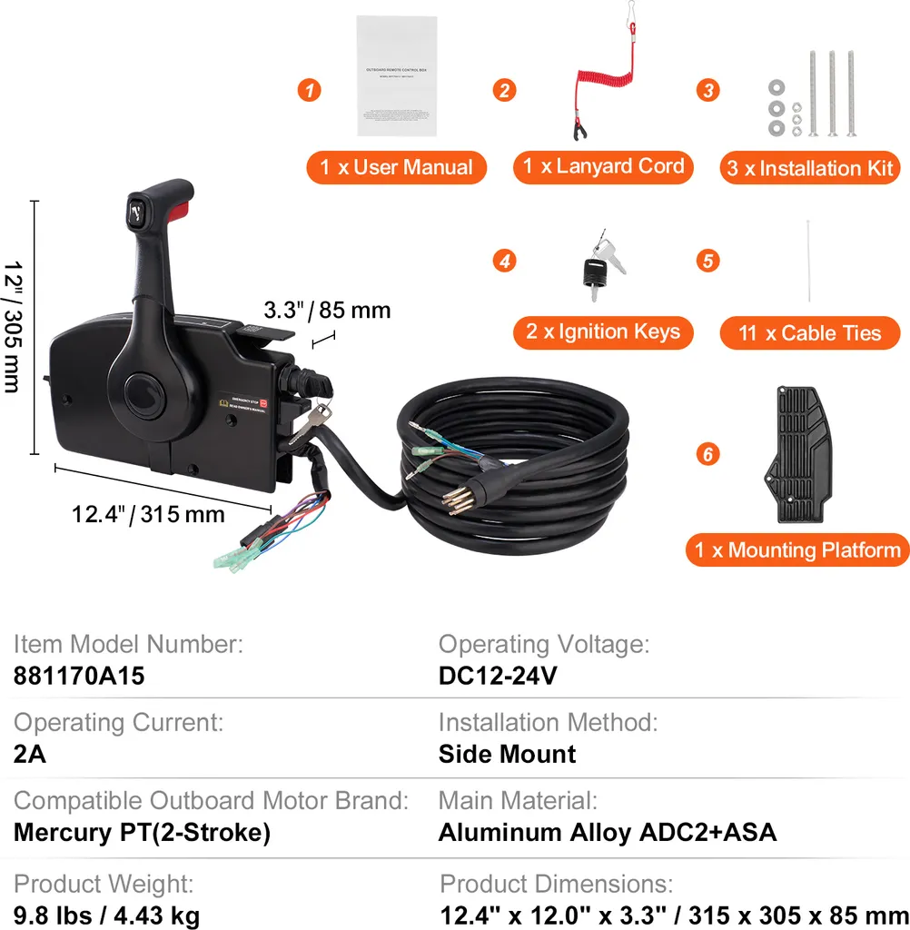 Boîtier de commande latérale pour moteur hors-bord Mercury 2 temps