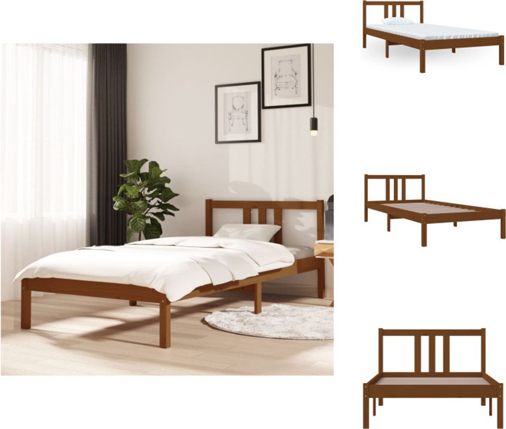 vidaXL Massivholzbett Honigbraun 90x200 cm - Betten & Bettgestelle