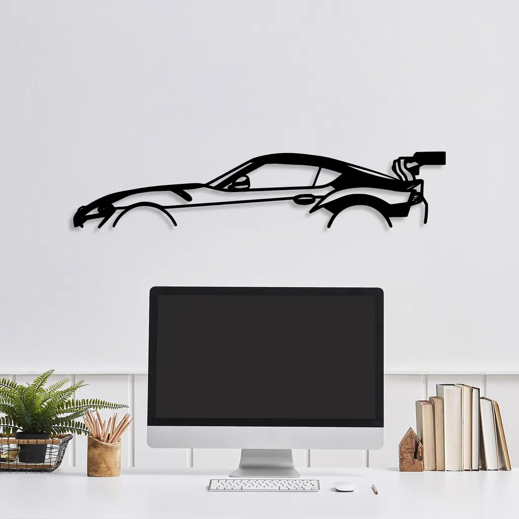 Accessoire Mural en Métal Noir Mat Silhouette Automobile 70 cm