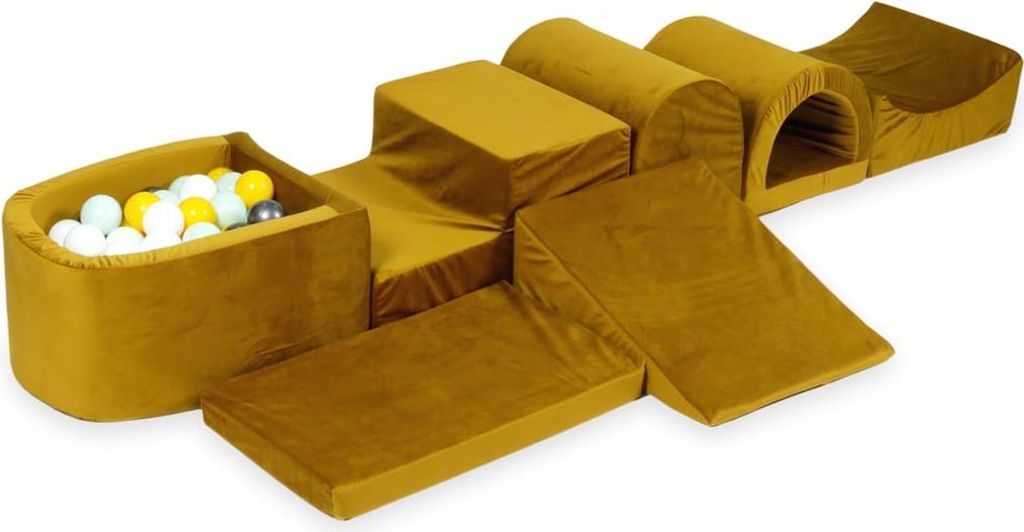 Der größte Schaumstoffspielplatz mit Pool, Micro Velvet Gold + 100 Bälle: Gelb, Hellmint, Metallic-Graphit, Weiß