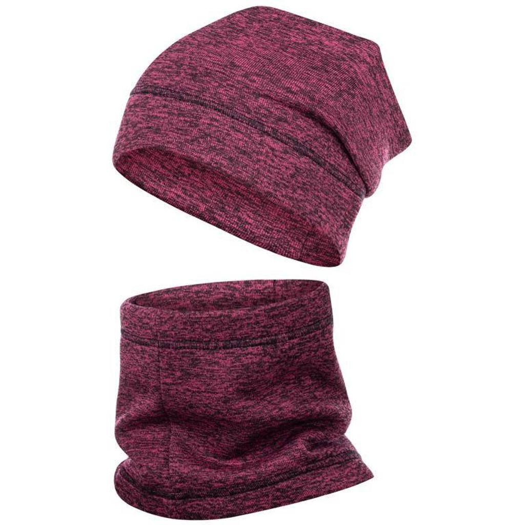 Wintermütze + Schlauchschal Winterset Beanie Snood Fleece, Bordeaux, Gr. 54-56