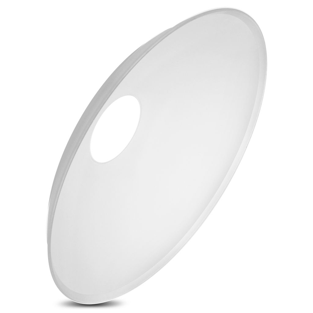 A single, white, oval-shaped lampshade replacement is shown against a white background.