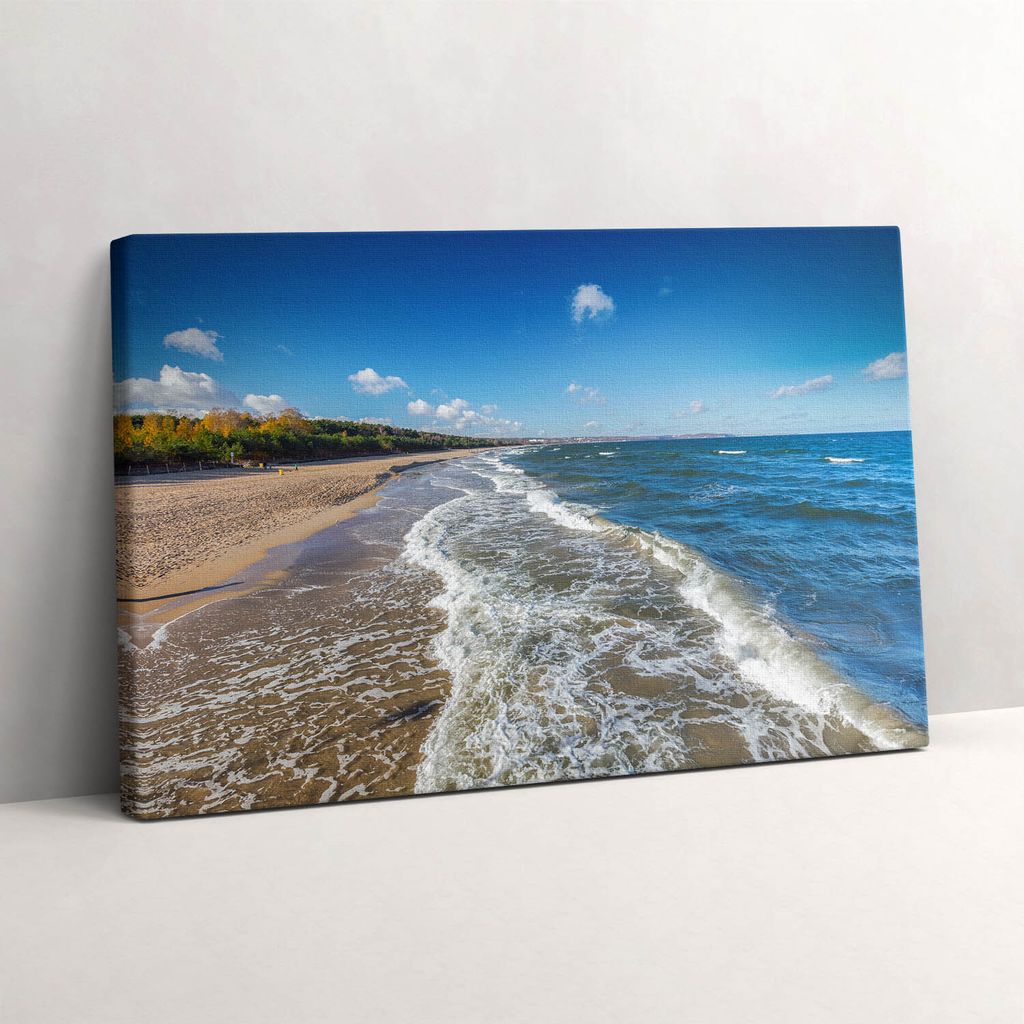 Strandufer und Meereswellen – Leinwandbild Wandbild – 60x40 cm – Leinwandbilder – Wandbilder – Schlafzimmer – Flur