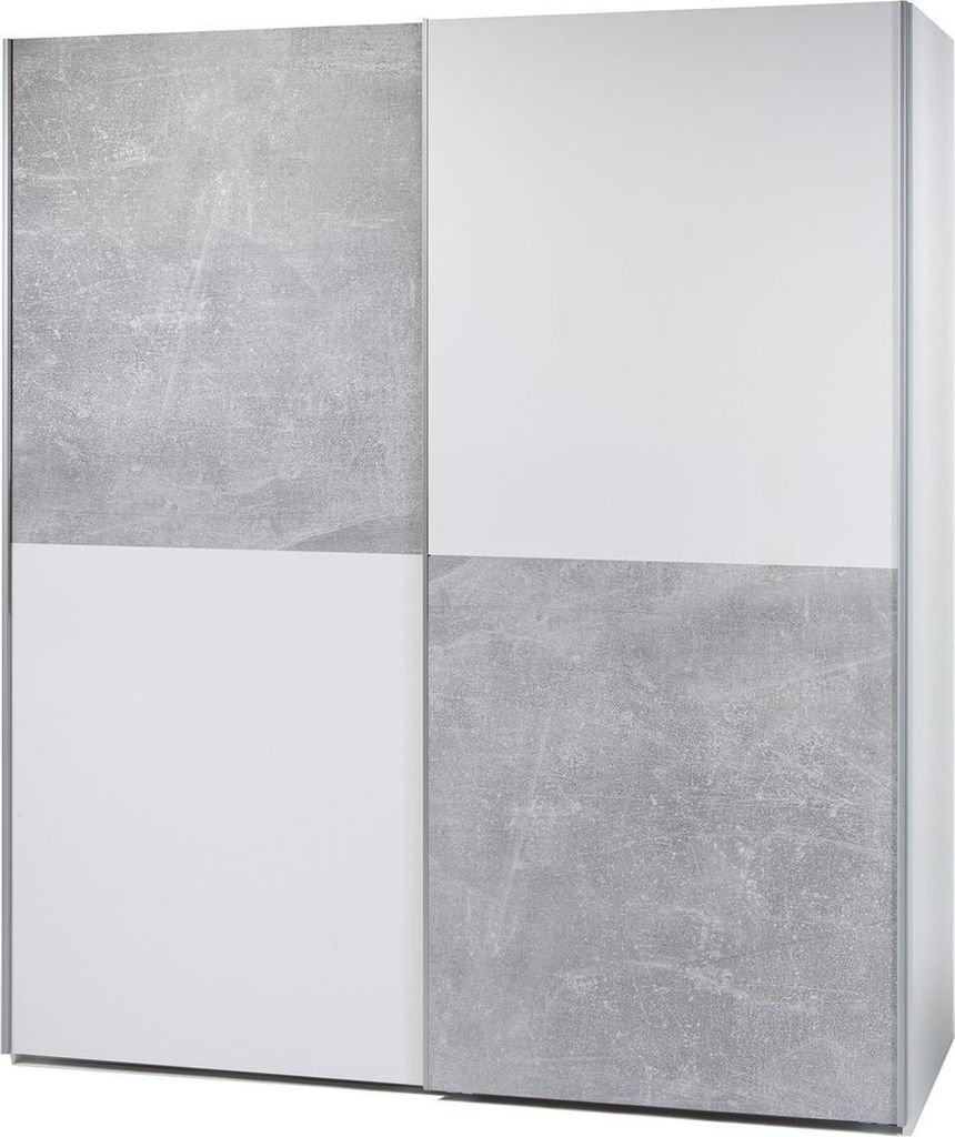 Schwebetürenschrank Kleiderschrank Schiebetürenschrank Schrank "Noni I" Weiß / Schachbrett Beton