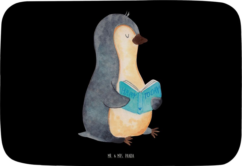 Mr. & Mrs. Panda Badteppich Pinguin Buch - Schwarz - Geschenk, Pause, Vorleger Bad, Lesen, Ausruhen, Ferien, Badezimmerteppich, Duschvorleger, Urla...