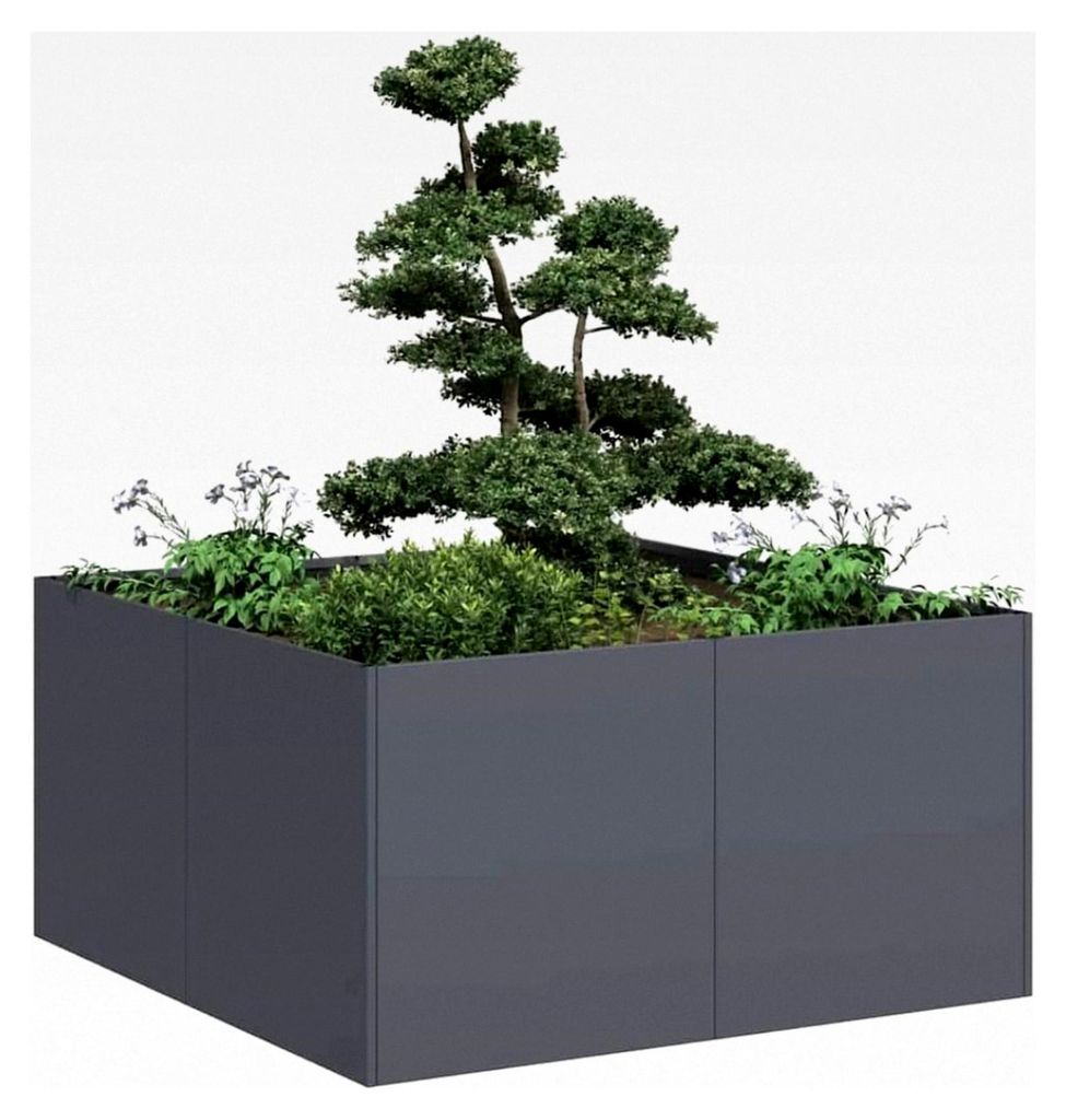 Haus & Garten, Rasen & Garten, Gartenarbeit, Töpfe & Pflanzgefäße, Pflanzgefäß, anthrazit, 80 x 80 x 40 cm, kaltgewalzter Stahl