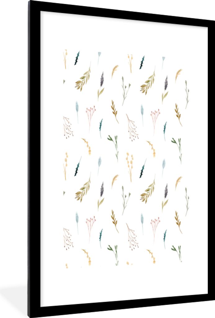 MuchoWow MuchoWow Gerahmtes Poster Blumen - Pastell - Collage 60x90 cm - Poster mit zchwarzem Bilderrahmen - Dekoration - Wandposter Wohnzimmer...