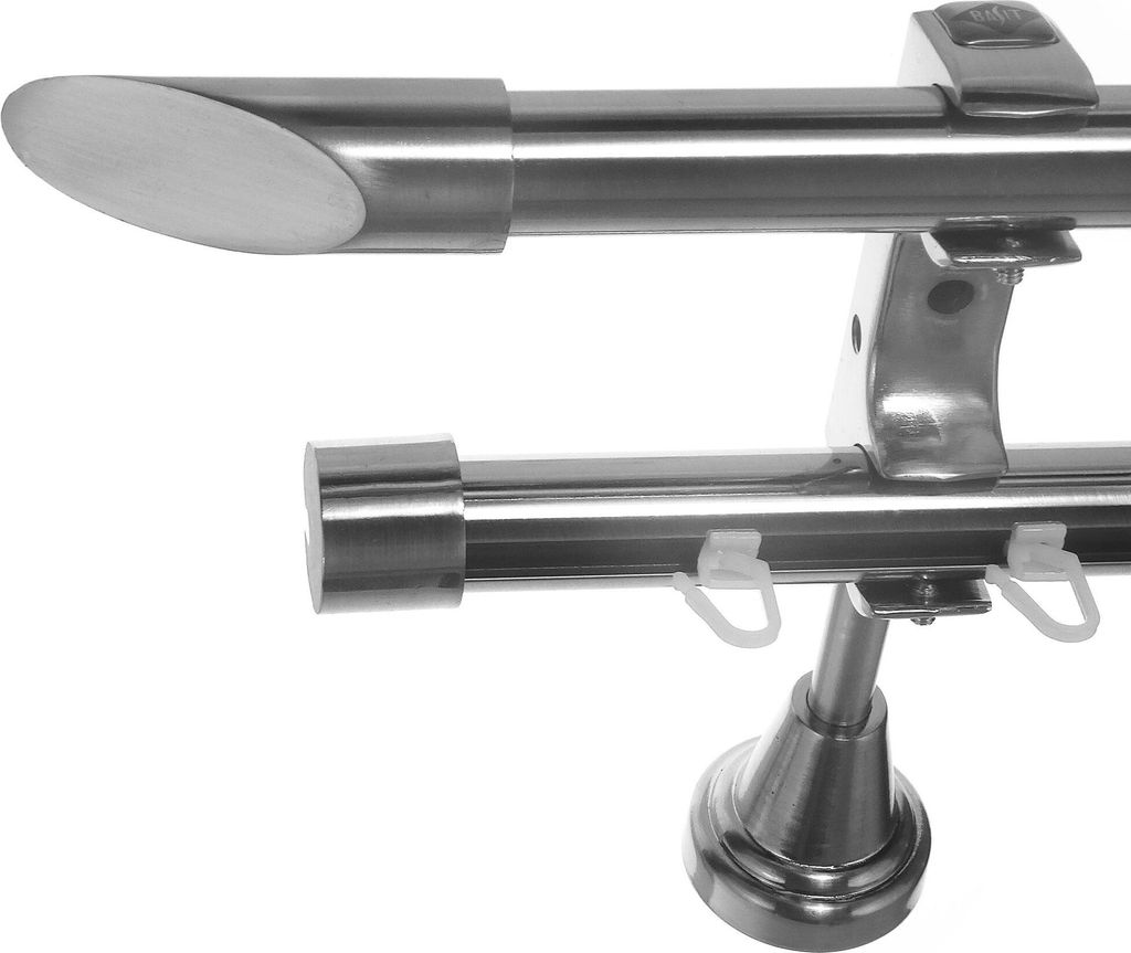 Rohr + Innenlauf Edelstahl Look Gardinenstange Ø 20mm Wandträger 2-läufig zweiläufig Wandbefestigung Schräge H60 E32E30 RI