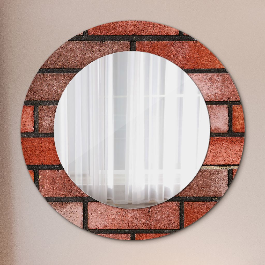 Spiegel Rund mit Aufdruck - Wandspiegel Design Wandmontage – Badspiegel - Rot Ziegel - Runder: Ø50cm