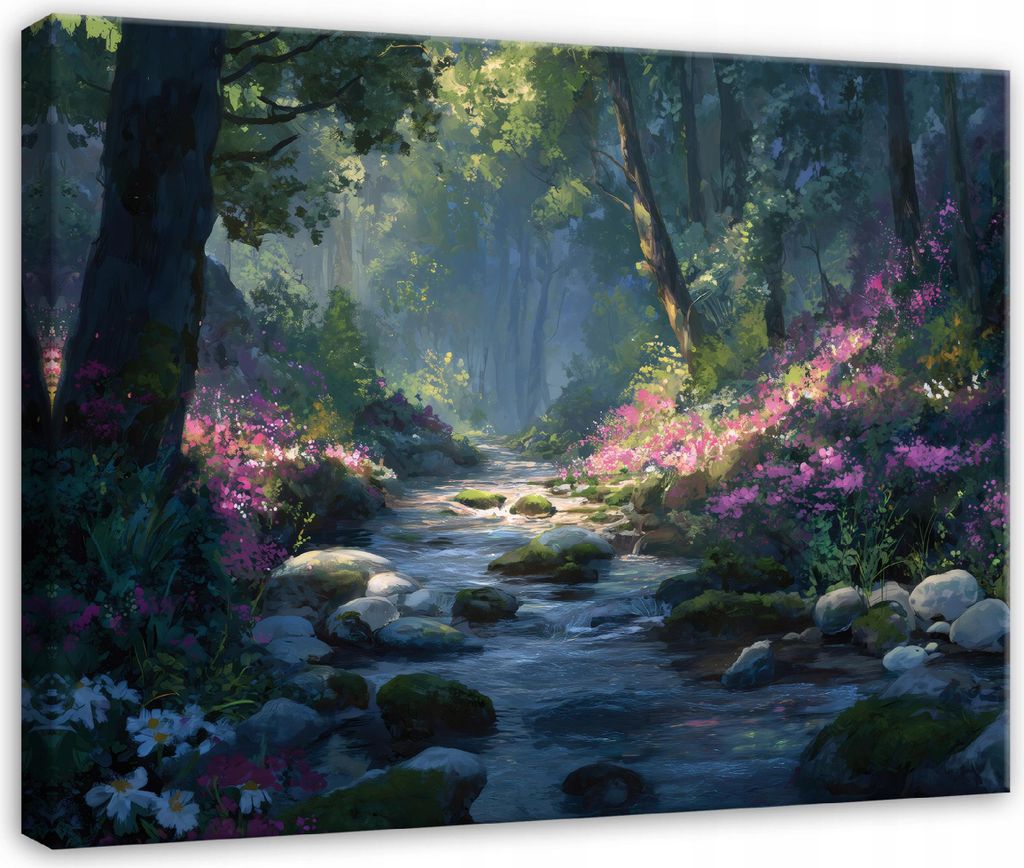 Leinwandbild Wald Fluss Landschaft - 120x80 cm - Wandbilder Wohnzimmer Schlafzimmer - Leinwand Leinwandbild Grün - PP16332O20