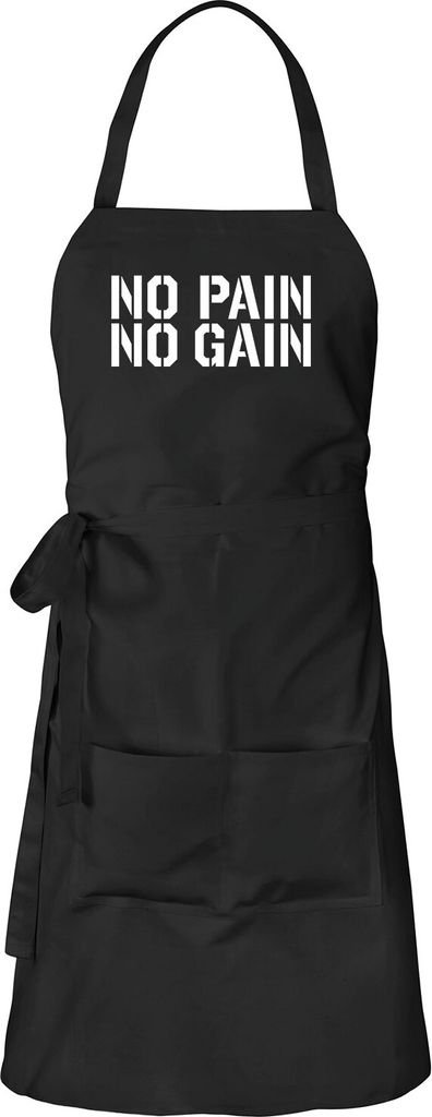 Huuraa Schürze No pain gain Hantel Schwarz mit Taschen Baumwolle Kochschürze Geschenkidee