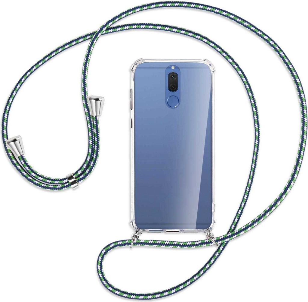 Handykette Backcover-Schutzhülle mit Band (Metall silberfarben) für Huawei Mate 10 Lite / G10 - grün/blau/weiß