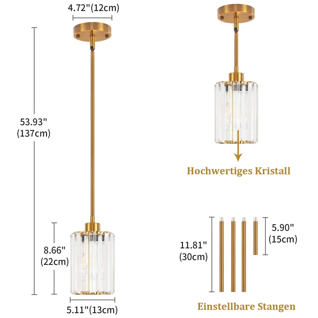 Lustre Suspension Design en Cristal E27 - Lampe de Plafond Ajustable
