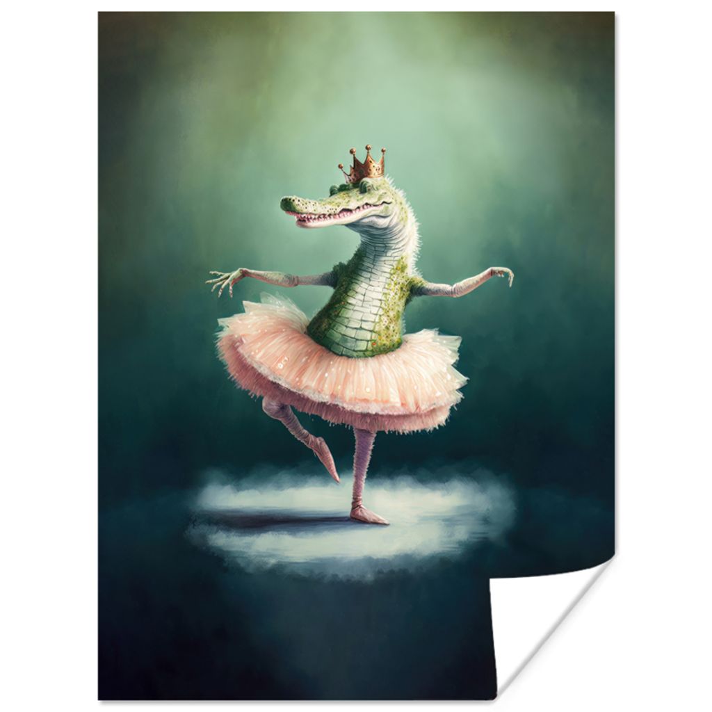 MuchoWow Poster Krokodil - Krone - Gold - Ballett - Porträt 120x160 cm - Wandbilder