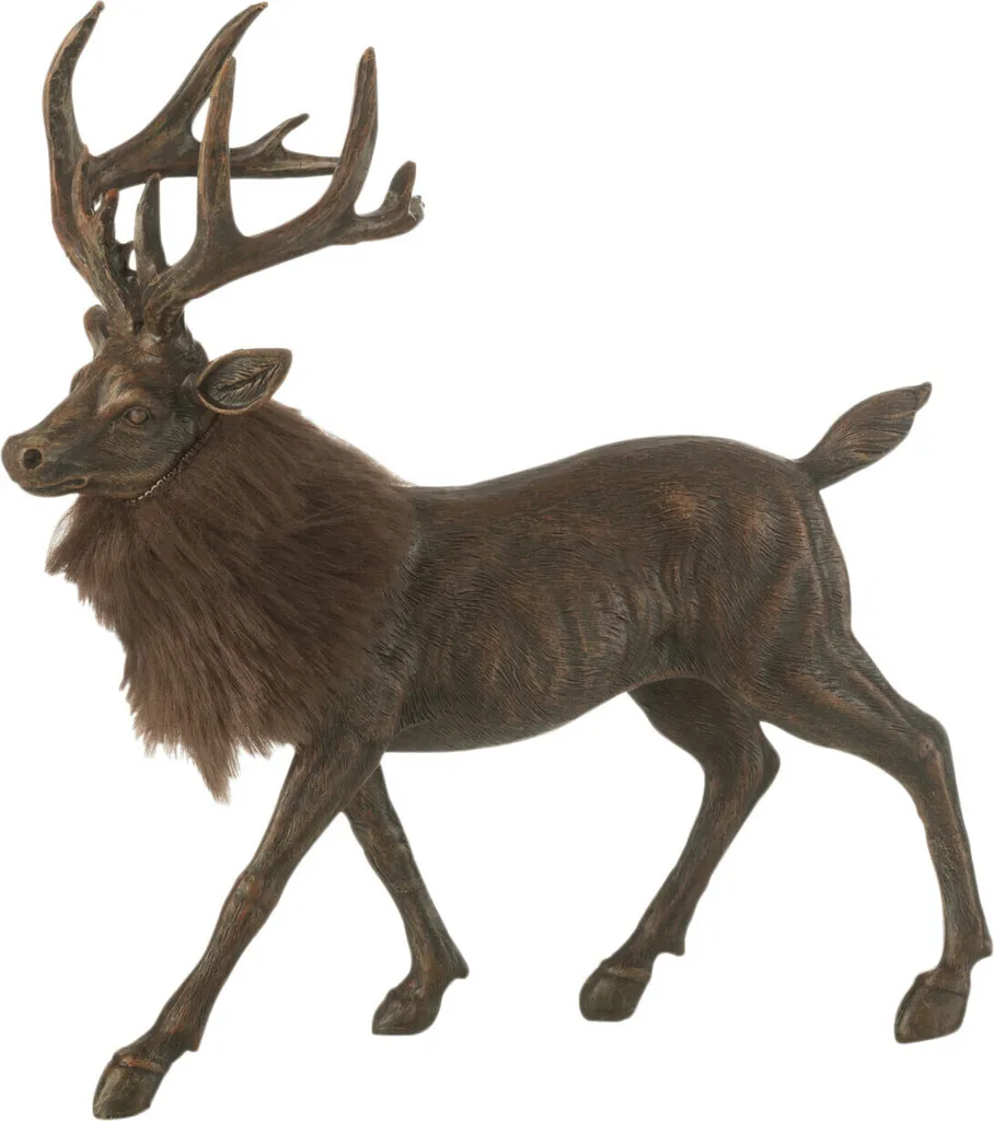 Statue de Cerf Décoratif Marron J-Line Small pour Ambiance Chalet Chic