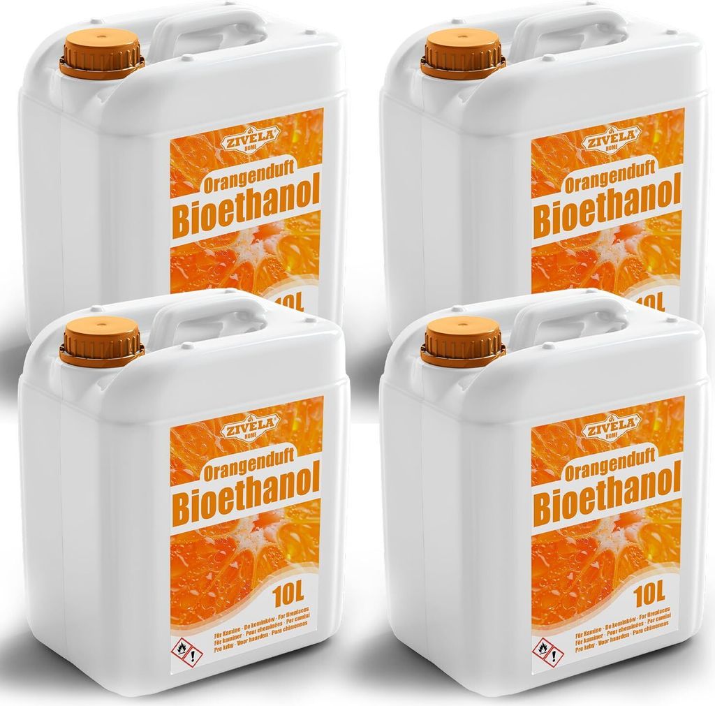 Bioethanol 96,6% 40L |  Alkohol Orangeduft 96,6% 4x10L | Produktbild 