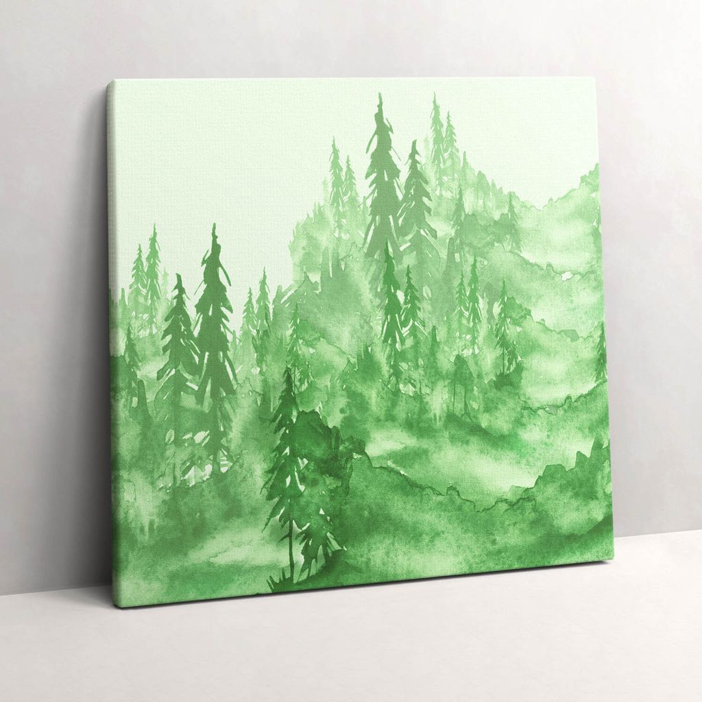 Painted nature, green forest – Leinwandbild Wandbild – 60x60 cm – Leinwandbilder – Wandbilder – Schlafzimmer – Flur