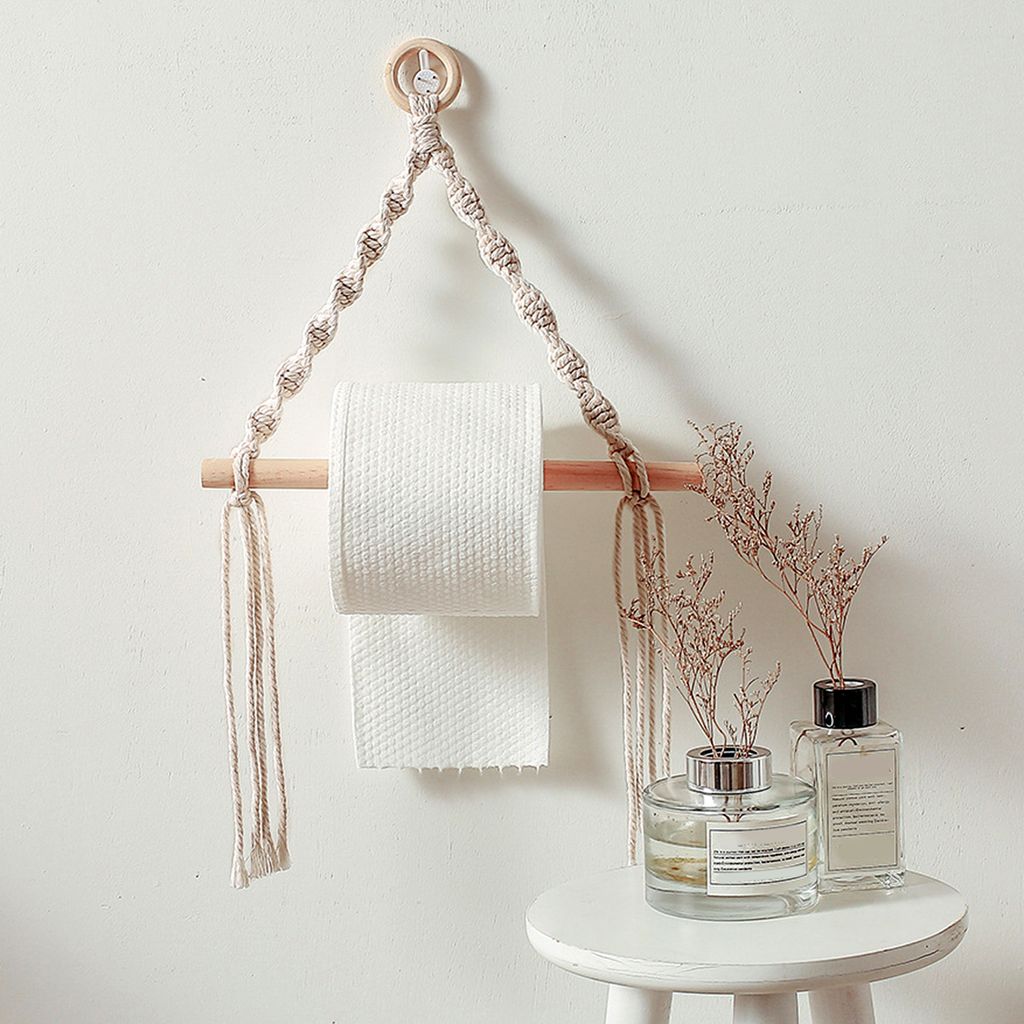 Nordic Style Holzpapierhandtuch Aufbewahrungsständer Seilhänge Regal Schlafzimmer Dekoration